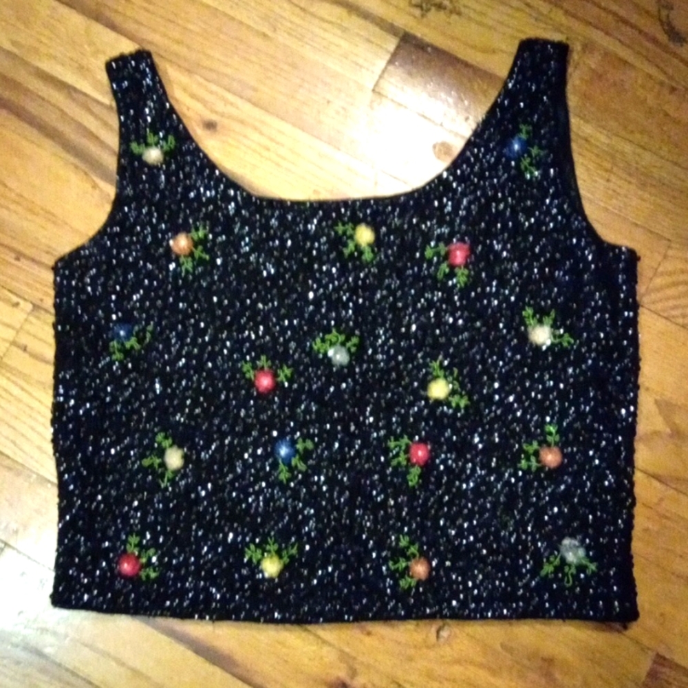 Vintage Sequin Black Top